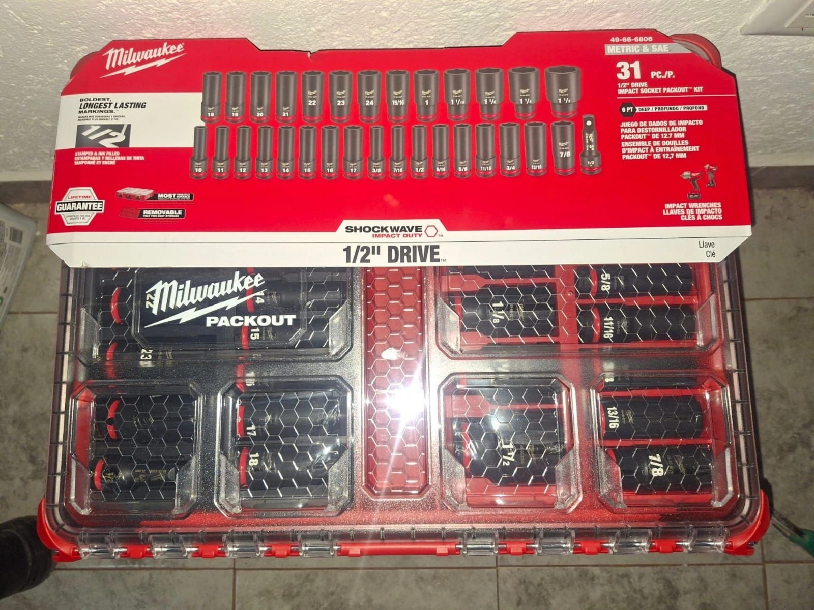 Juego de dados de impacto métrico y SAE de 1/2 (31 piezas)