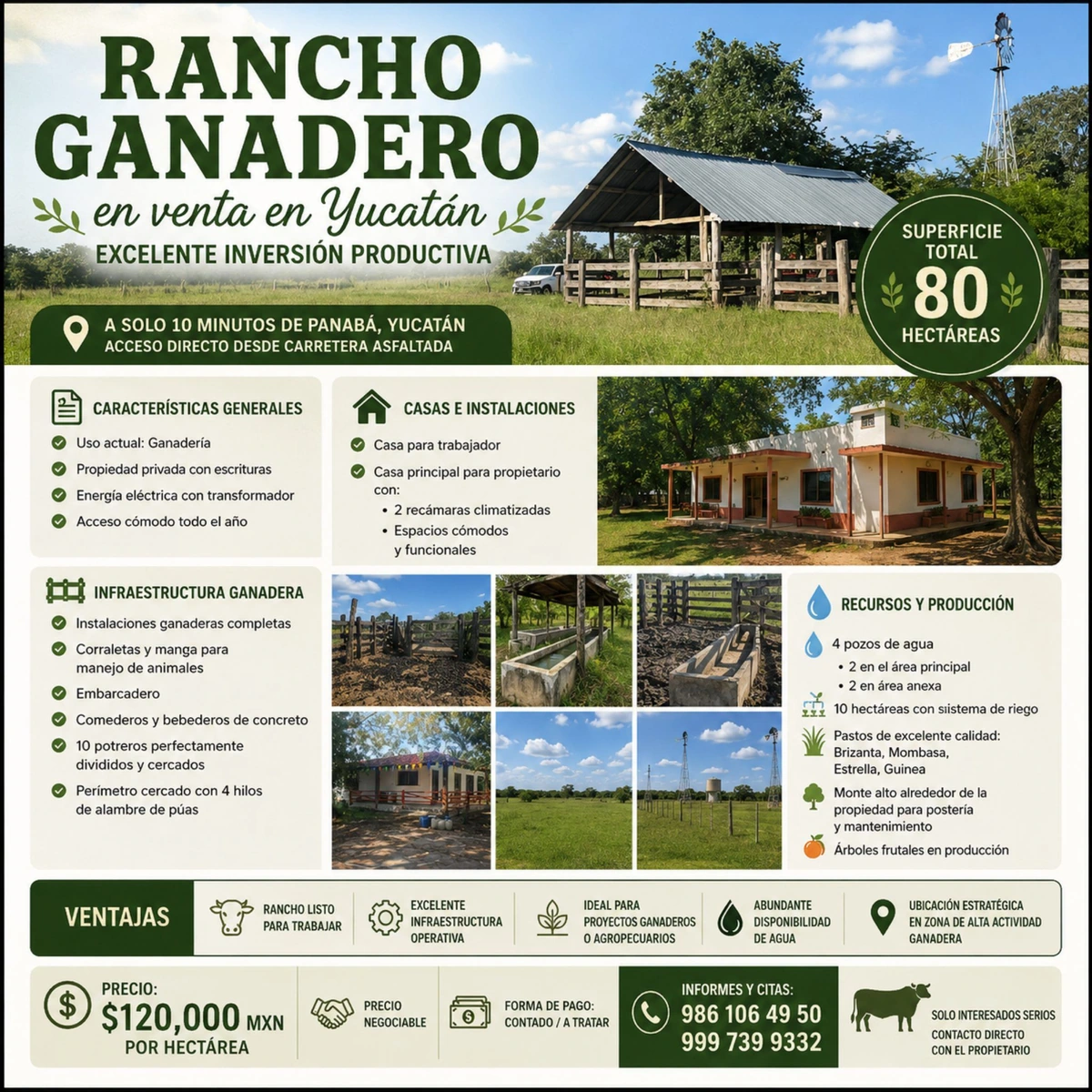 Rancho ganadero de 80 hec en el corazón de la zona ganadera del estado de Yucatán