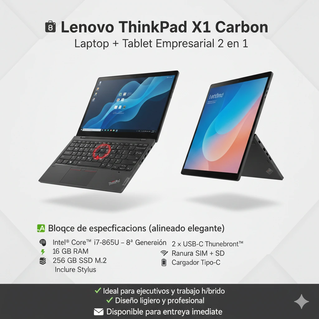 Lenovo ThinkPad X1 Carbon 2 en 1 | i7 | 16GB RAM | 256 SSD Touch Empresarial