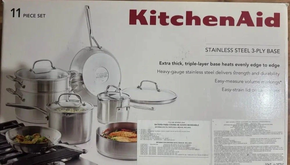 KitchenAid - Batería de Cocina - 11 Piezas - Acero Inoxidable