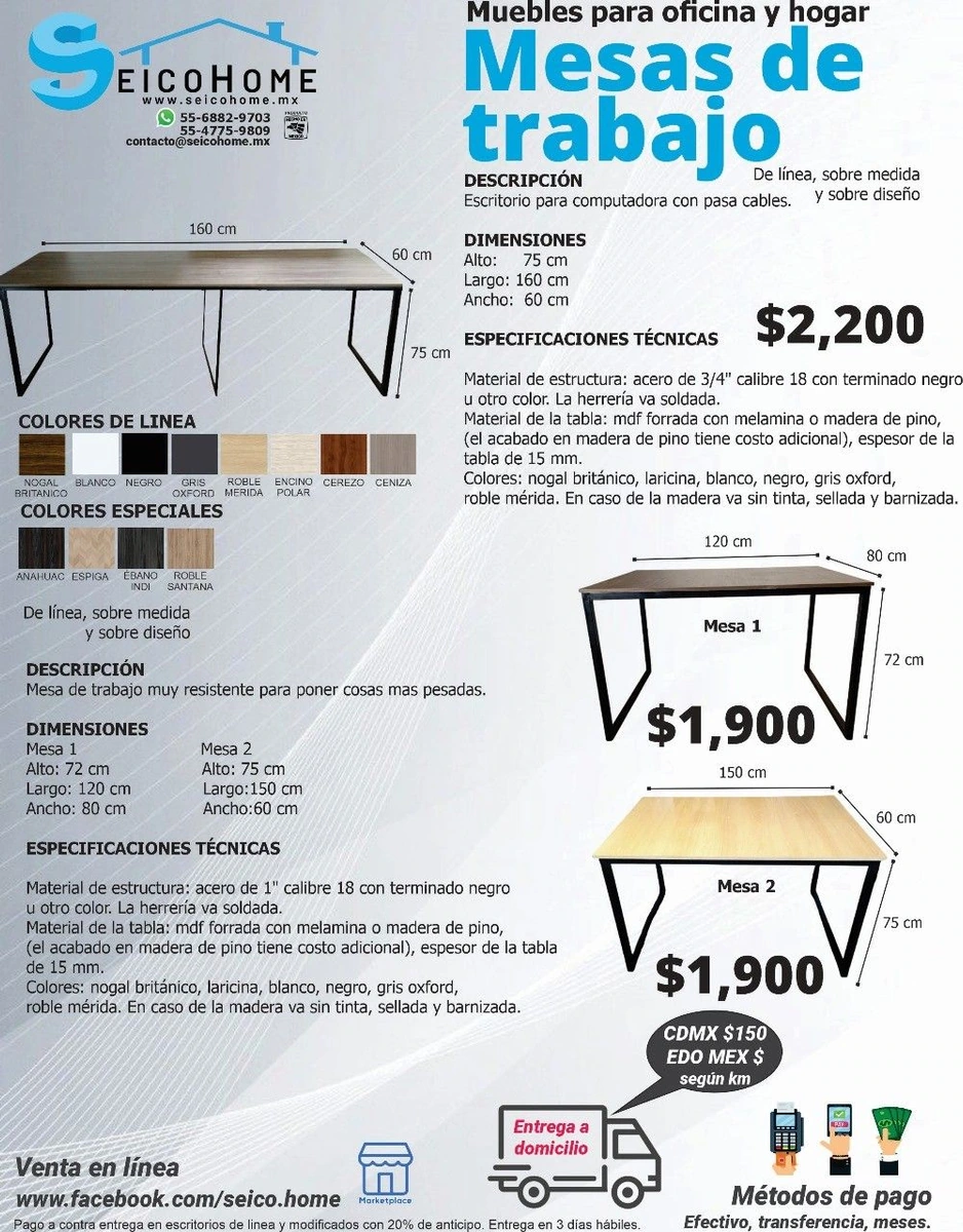 Mesa de Trabajo p/Computadora con pasa cables