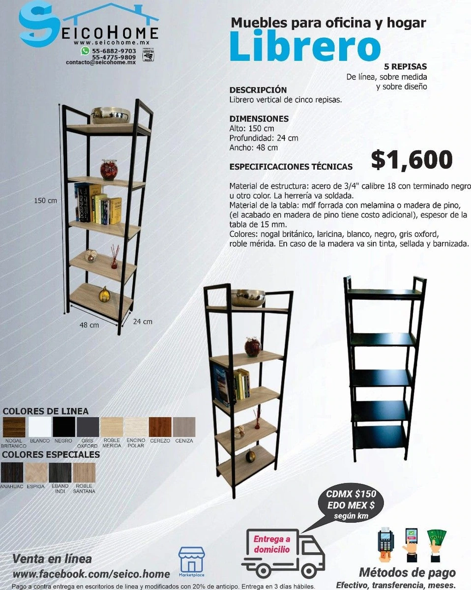 Librero Vertical 5 Repisas