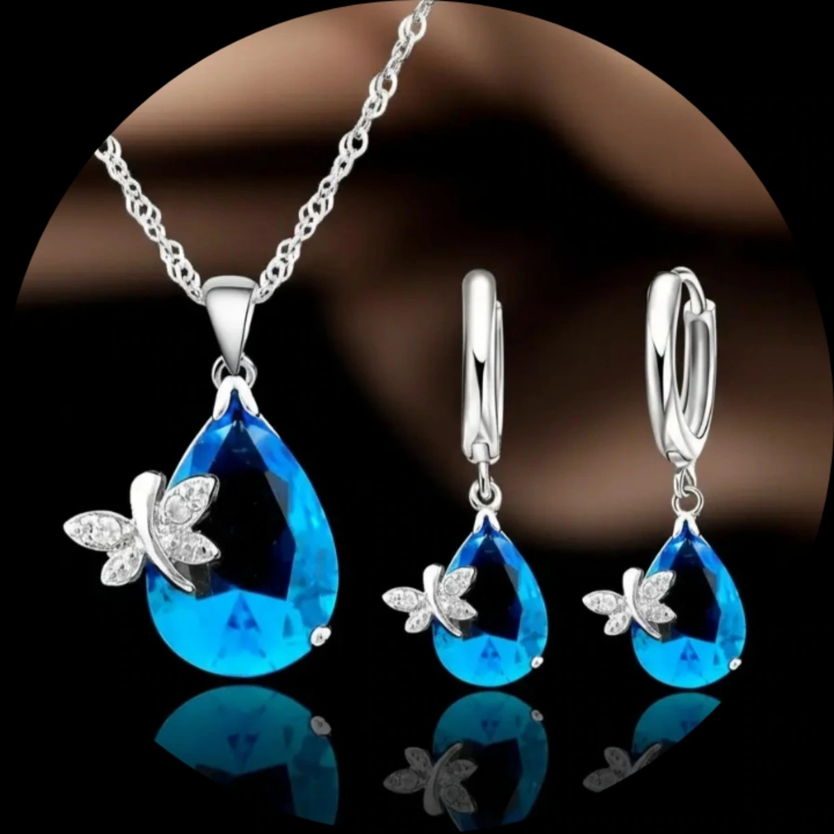 Collar y aretes azul libélula