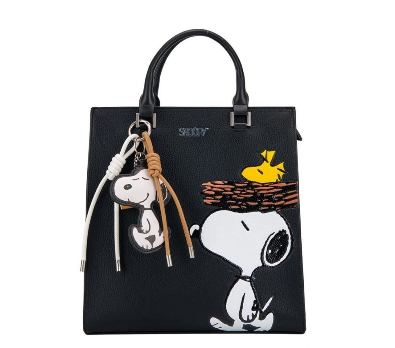 Bolsa Satchel / Tote Snoopy y Woodstock Peanuts – Negra – Nueva