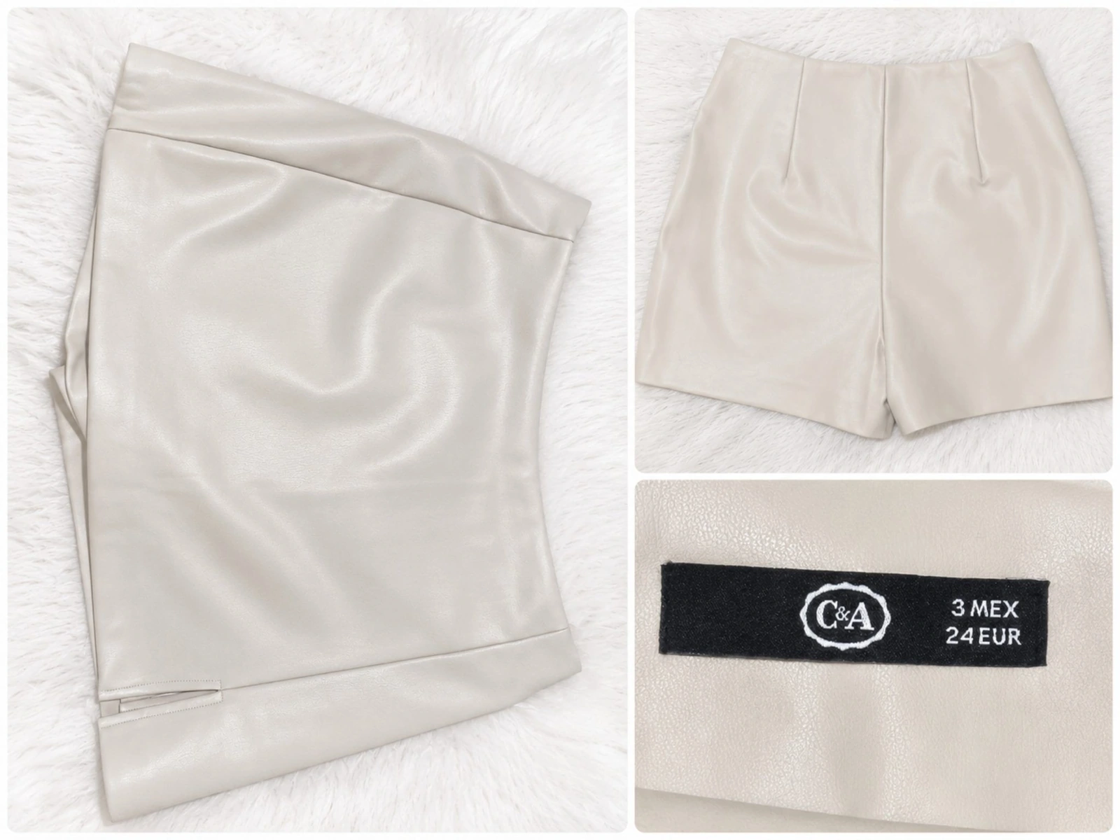 Falda Short de Piel Sintética Color Beige