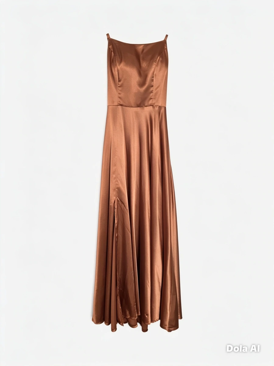 Vestido largo satinado bronce/caramelo