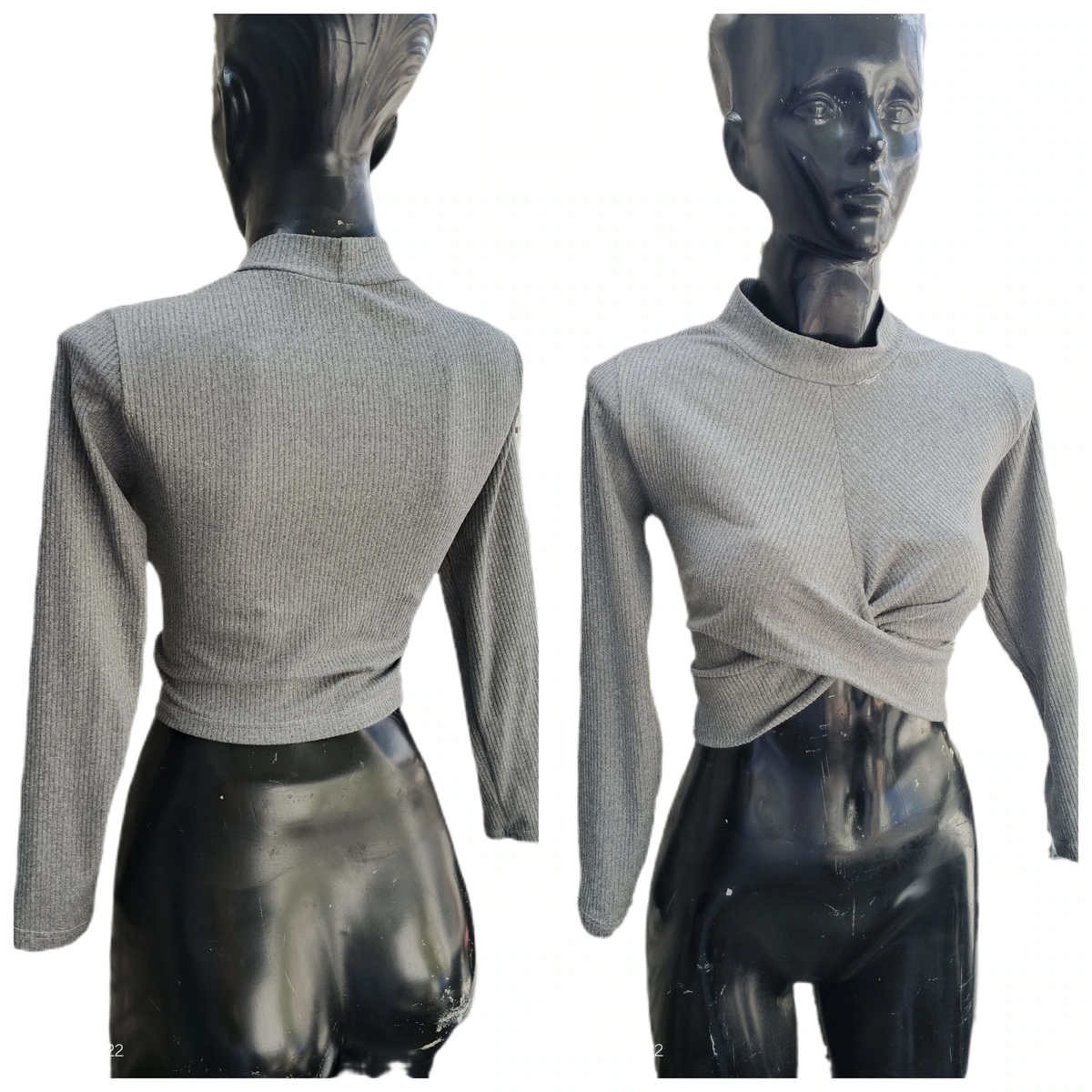 bonito crop top gris manga larga