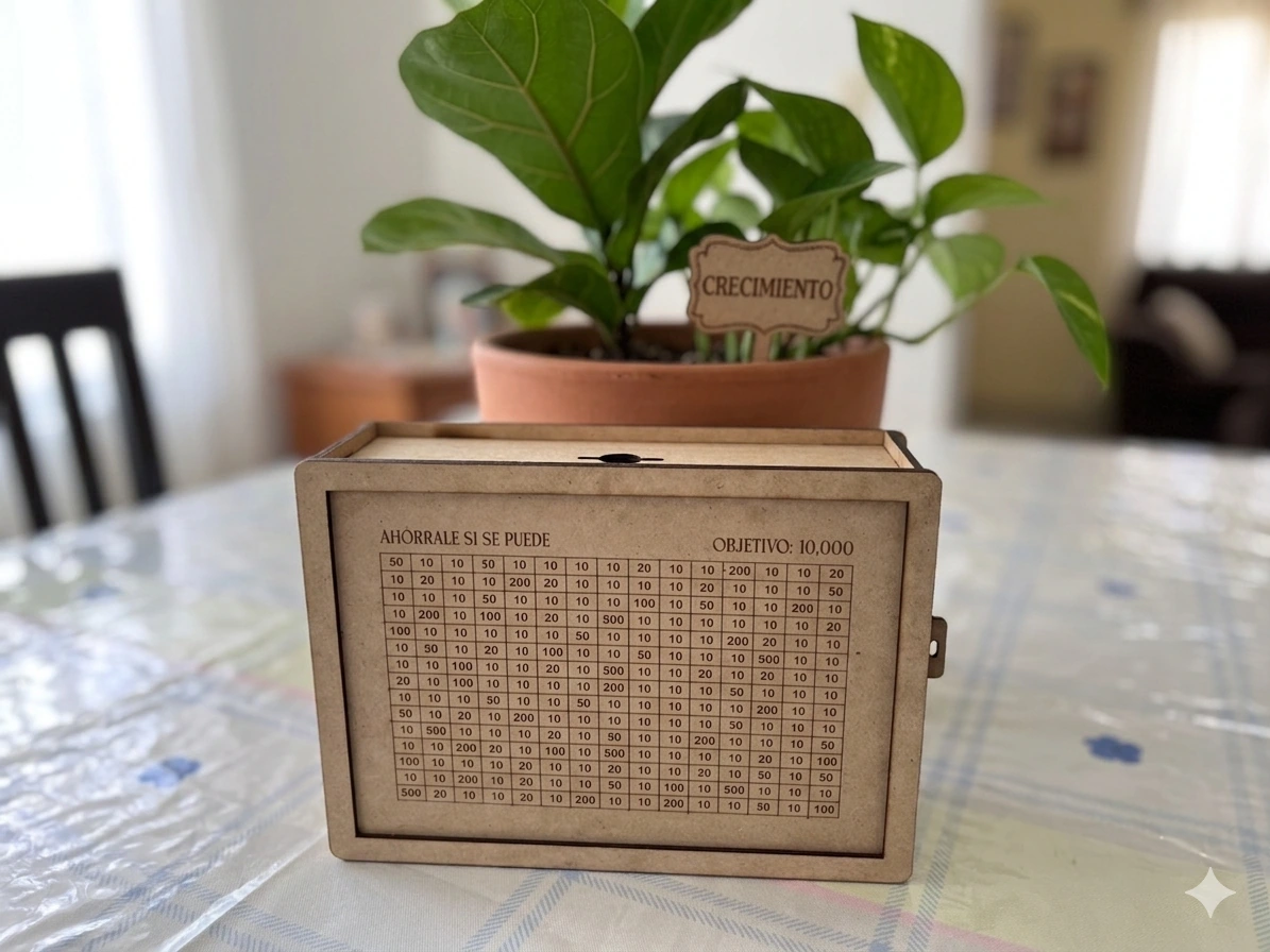 Alcancia MDF con Objetivo de ahorro personalizado