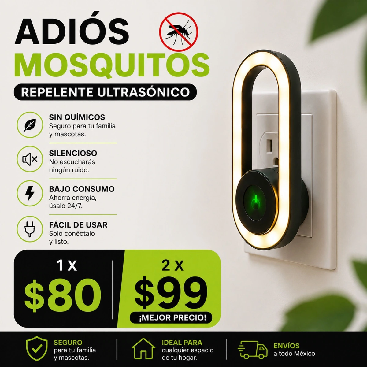 2x$99 Repelente Ultrasónico para Mosquitos