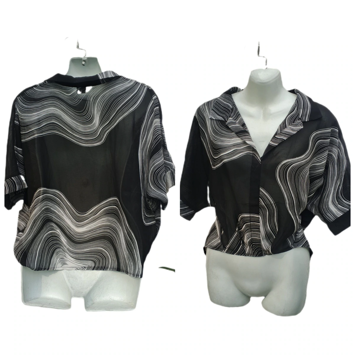 Blusa de gasa corta moderna manga mariposa