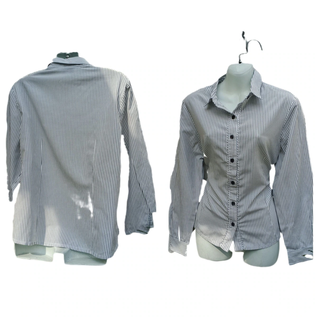 Camisa rallada de vestir blanca con negro