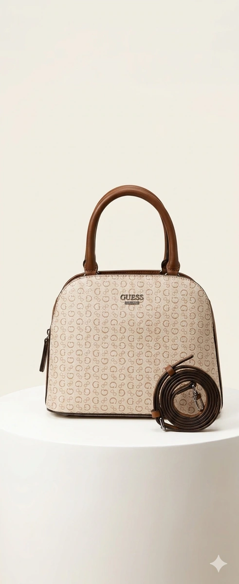 Bolsa Guess original 🇺🇸 Kamri Mini Tote  Color beige con detalles camel