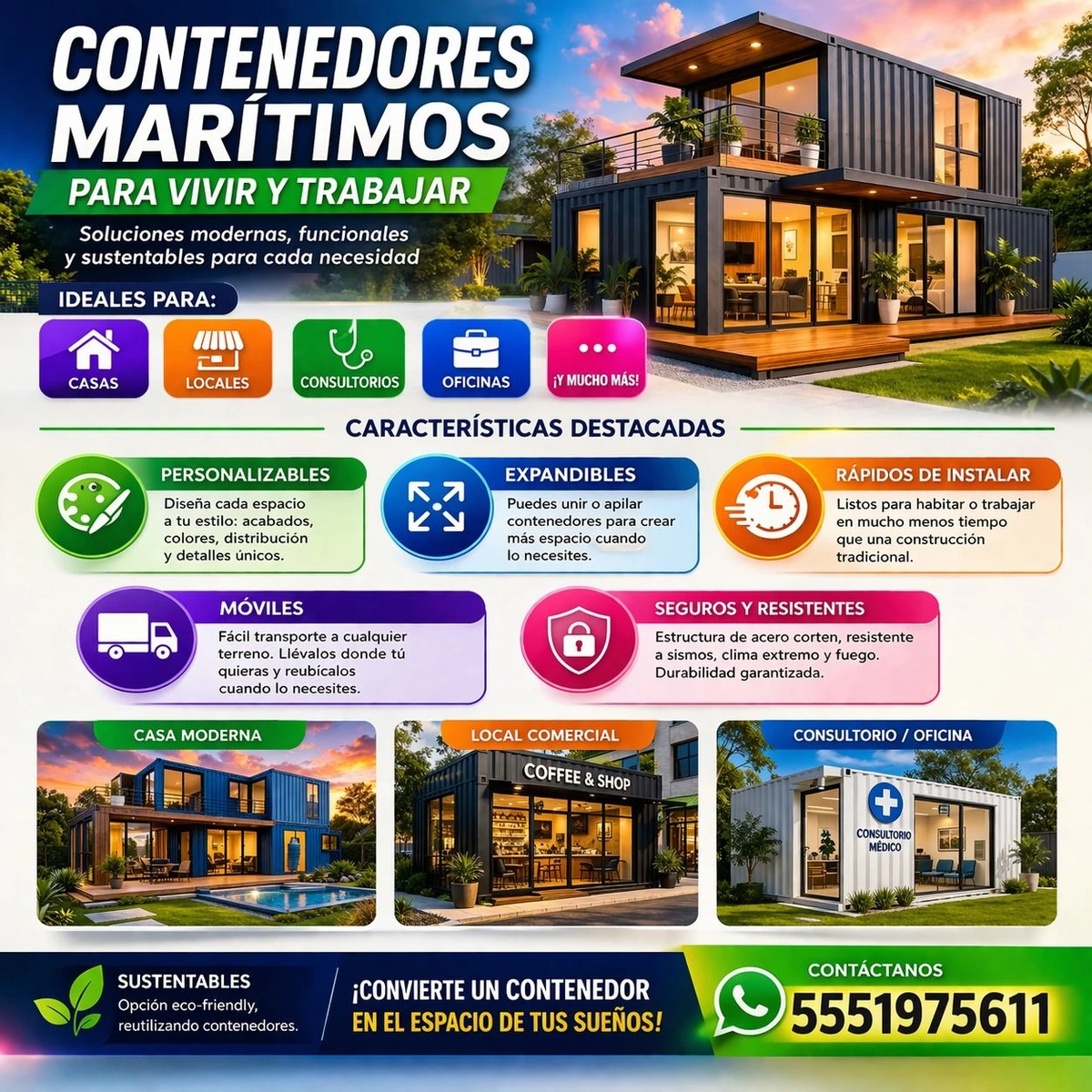 CASAS, LOCALES, BODEGAS, OFICINAS, CONSULTORIOS ETC. EN UN CONTENEDOR