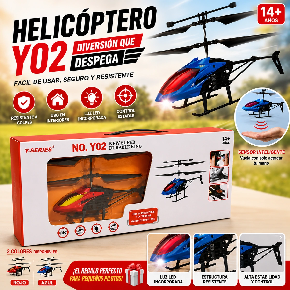 Helicóptero RC Y02 con Sensor y Luz