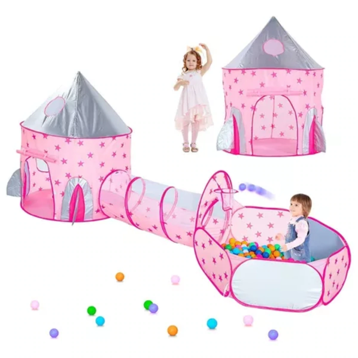Carpa de Juego Túnel y Piscina 3EN1 ROSA