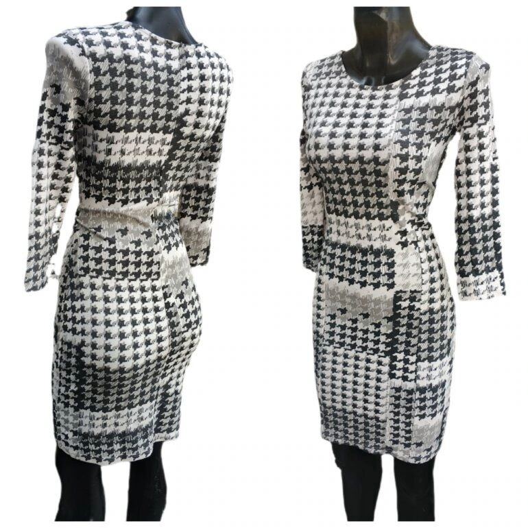 vestido ajustado strech elegante cuadrado manga tres cuartos