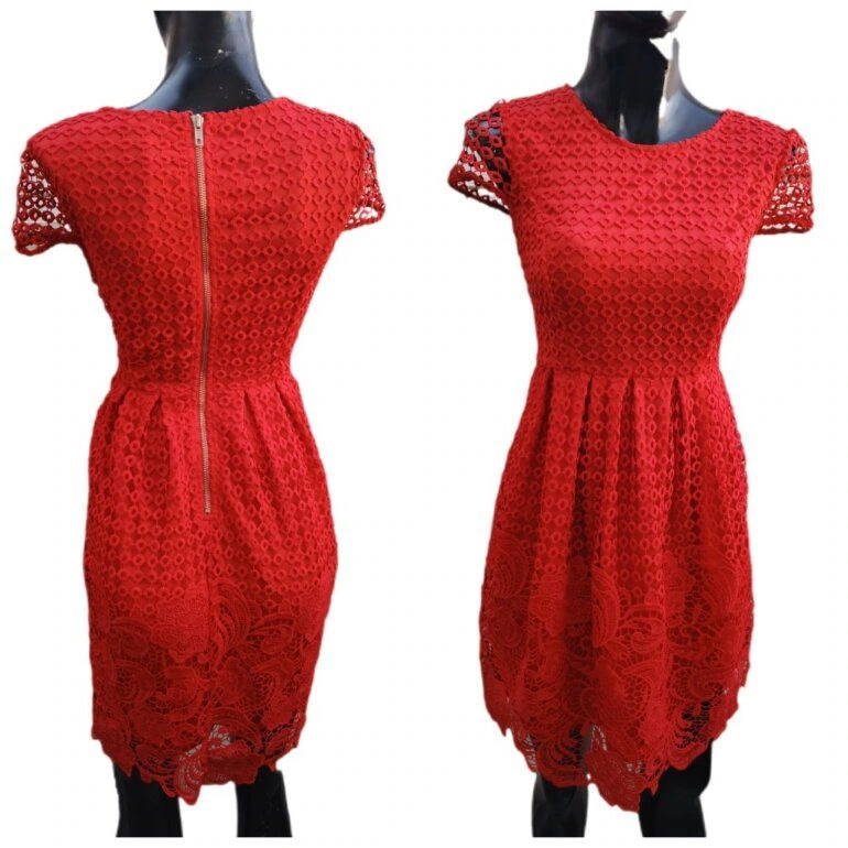 vestido crochet fino con encaje cierre lindo rojo MAC clotax