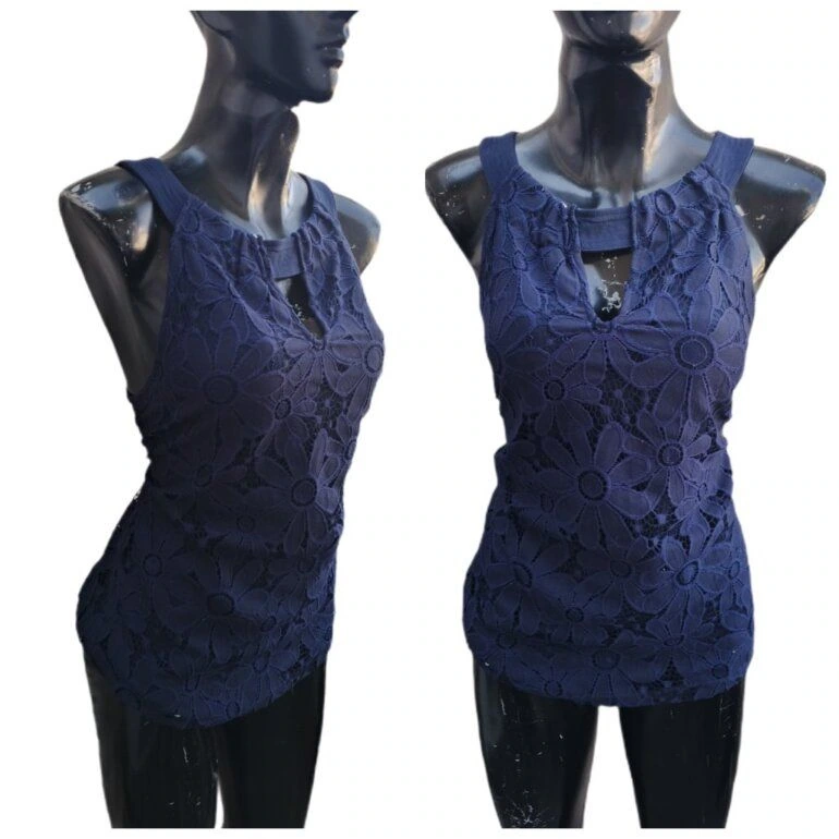 blusa azul marino sin mangas linda encaje strech internacional