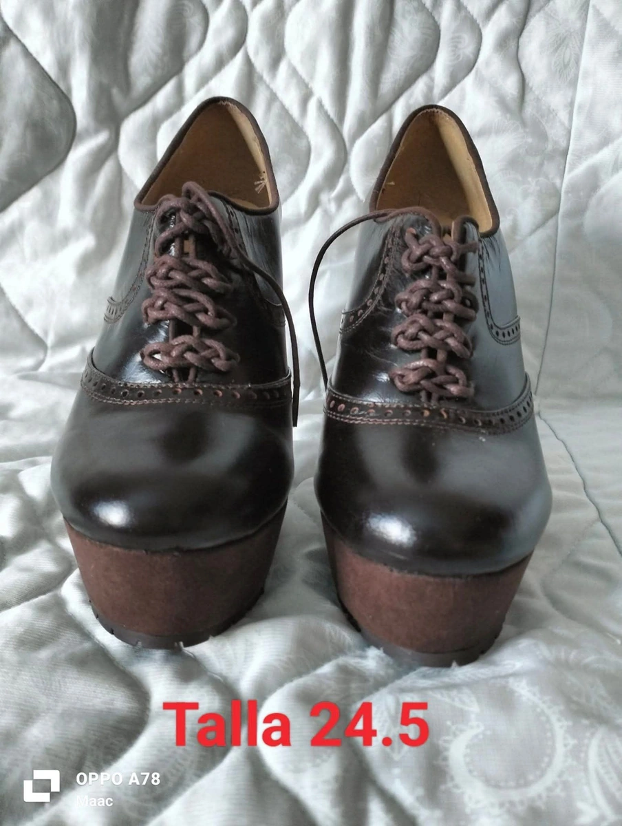 Zapatos Oxford con plataforma y tacón café vintage 24.5