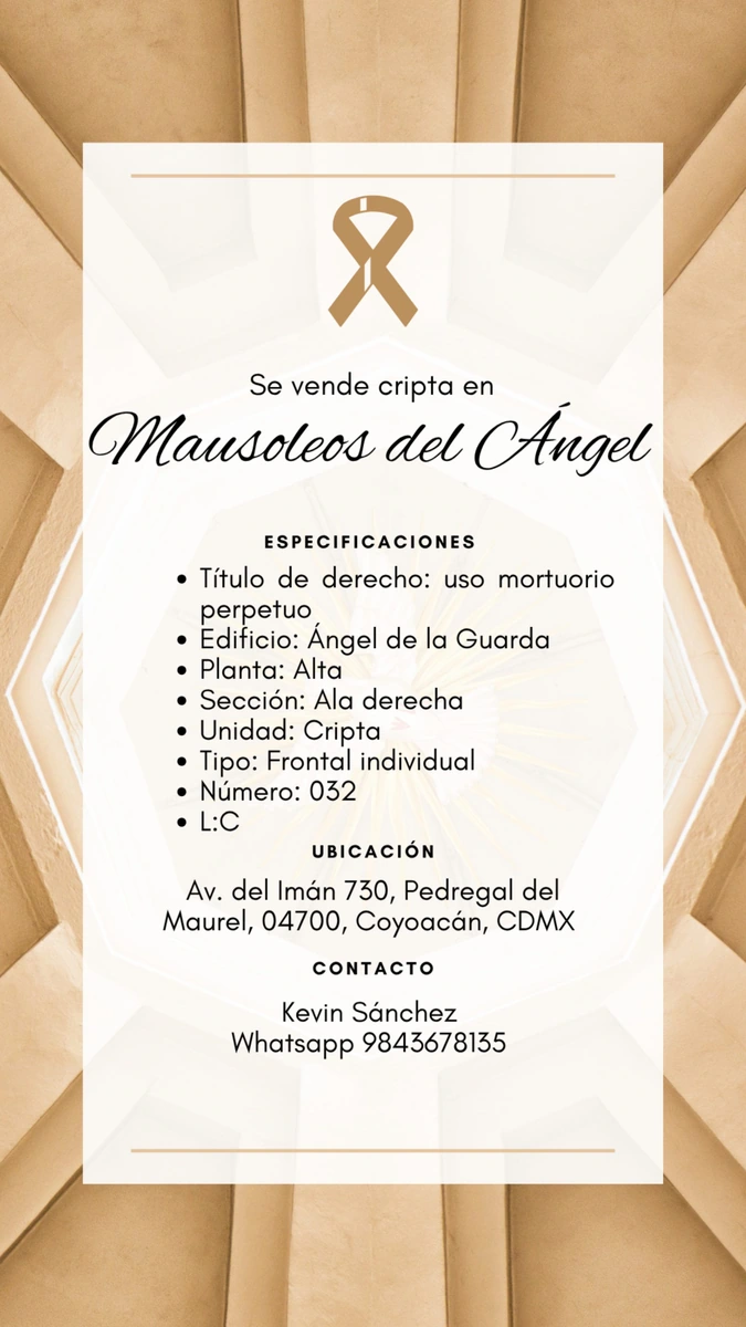 Se Vende Cripta en Mausoleos del Angel