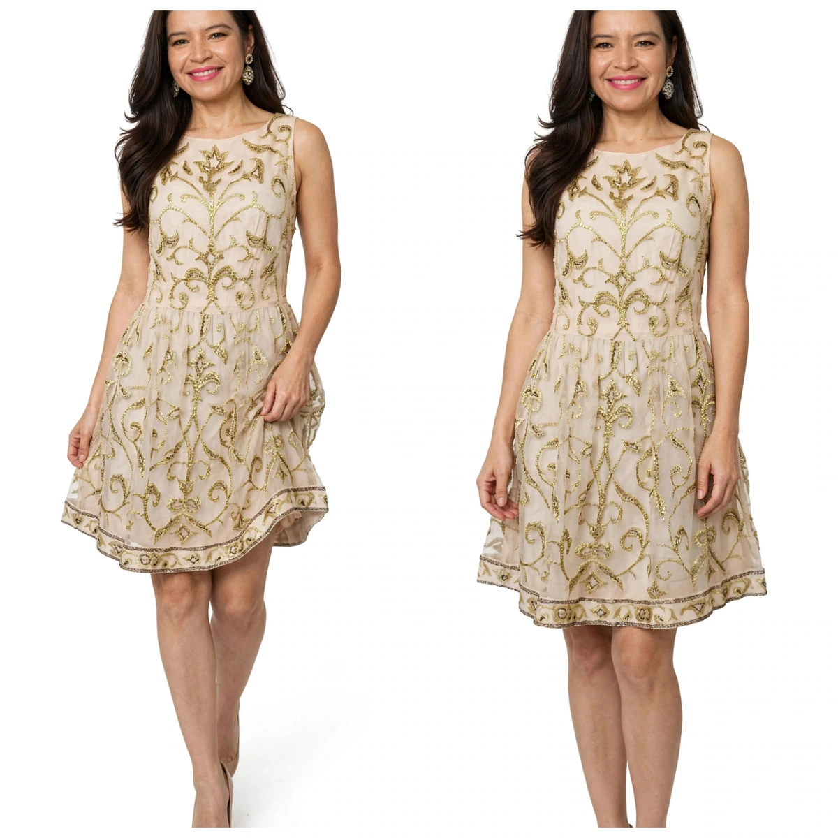 VESTIDO CON HILOS DE ORO Y ORGANZA PARA FIESTA