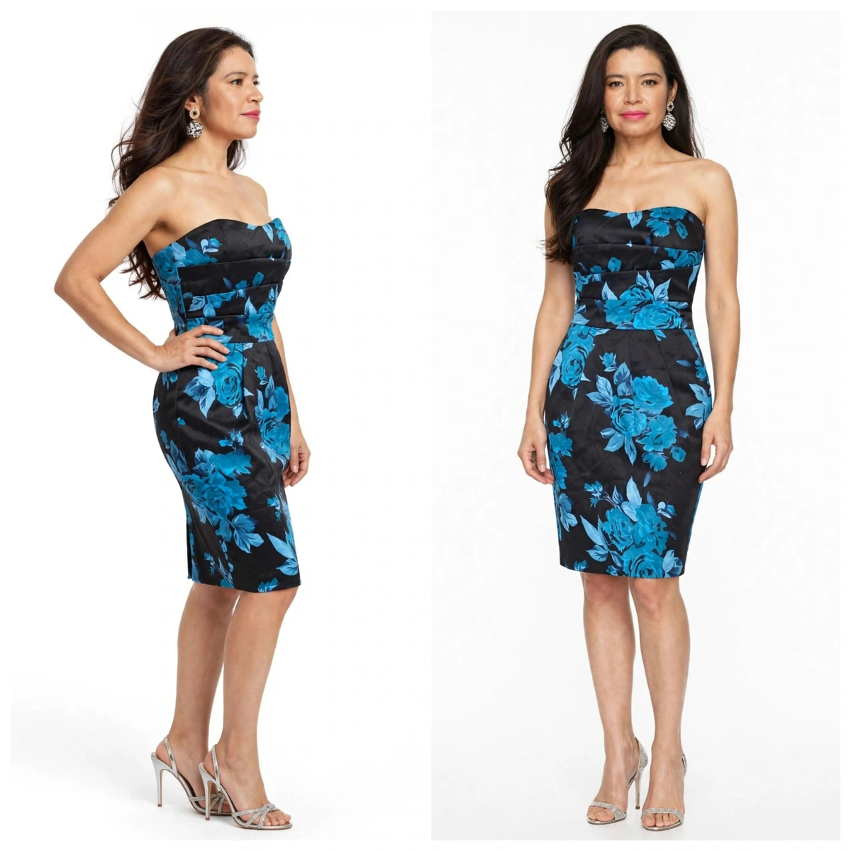 vestido straples floral strech con lazo y bolsas a los lados