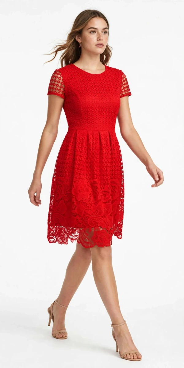 vestido crochet lindo rojo fuego elegante