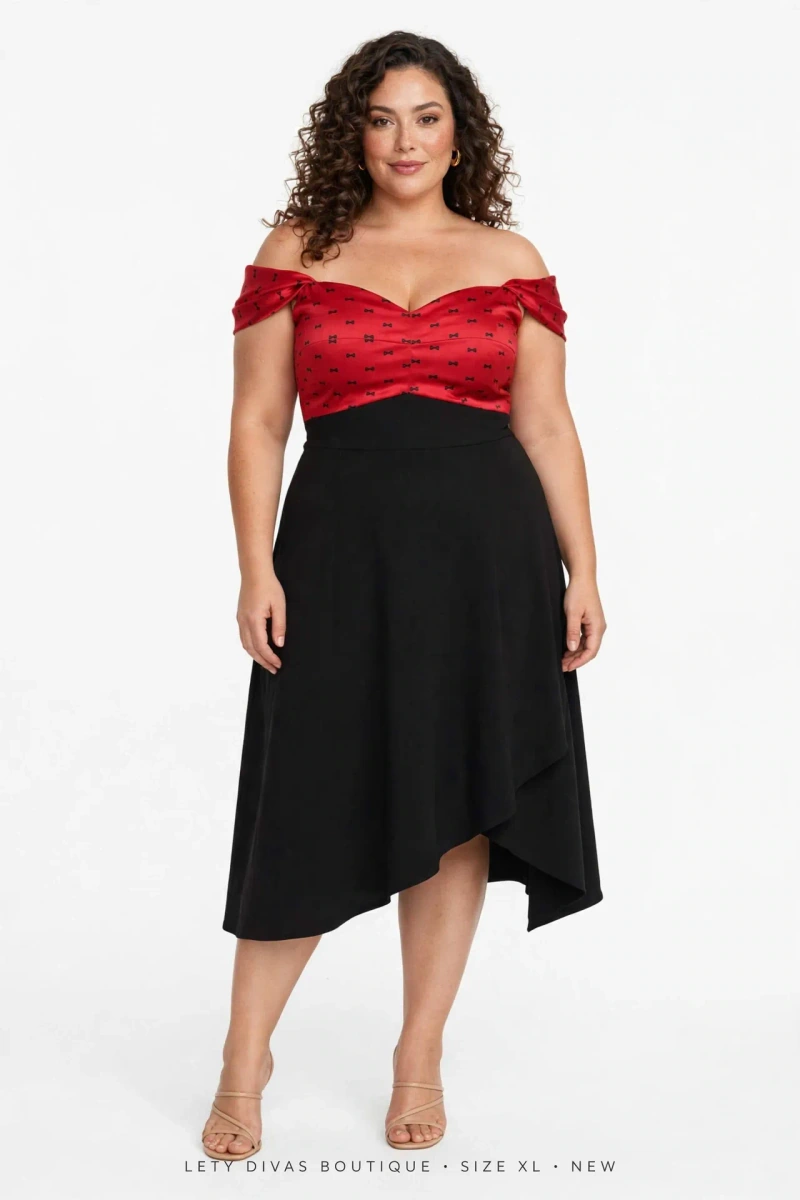 vestido con escote lindo para chicas curby satin y poliester