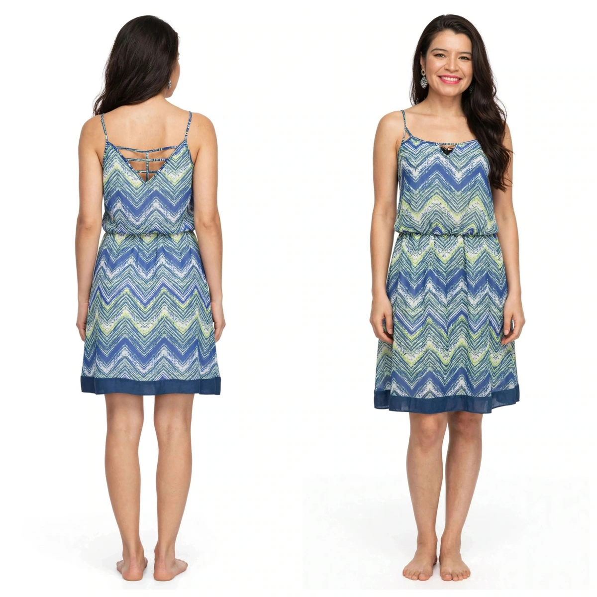 vestido suelto lindo con tirantes lindo azul de gasa fresco