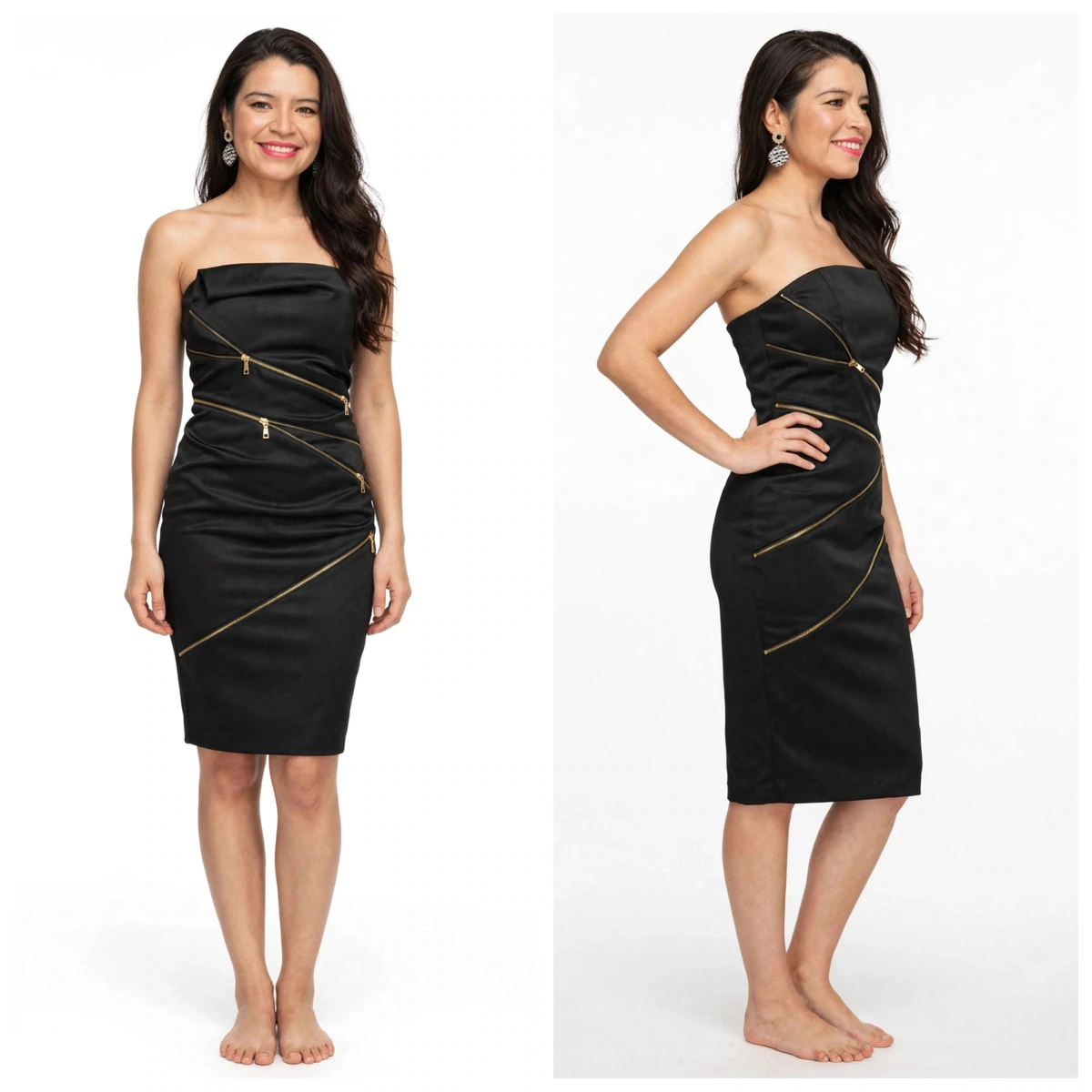 VESTIDO CON CIERRE SATINADO STRAPLESS LINDO