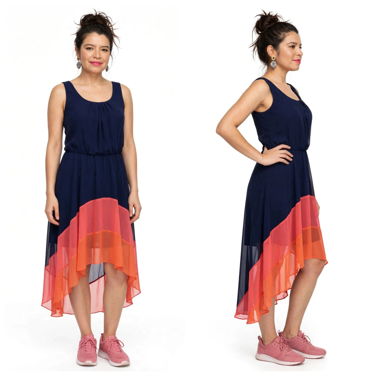 VESTIDO DE GASA ASIMETRICO LINDO