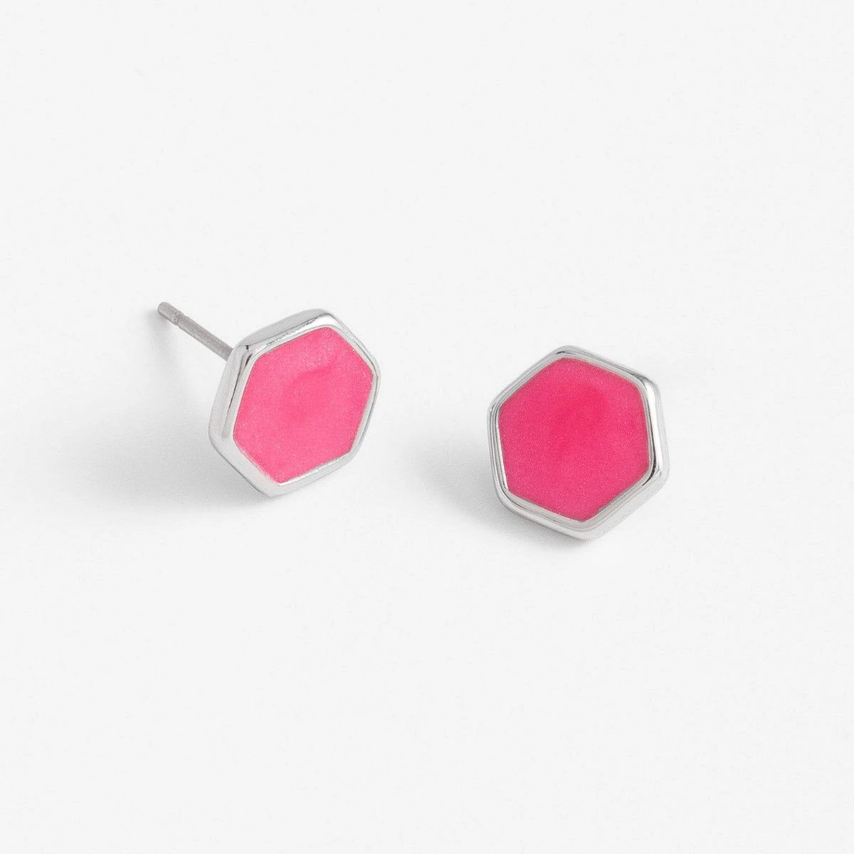 Broqueles Geométricos Hexagonales con Detalle Rosa Brillante – Estilo Moderno y Casual