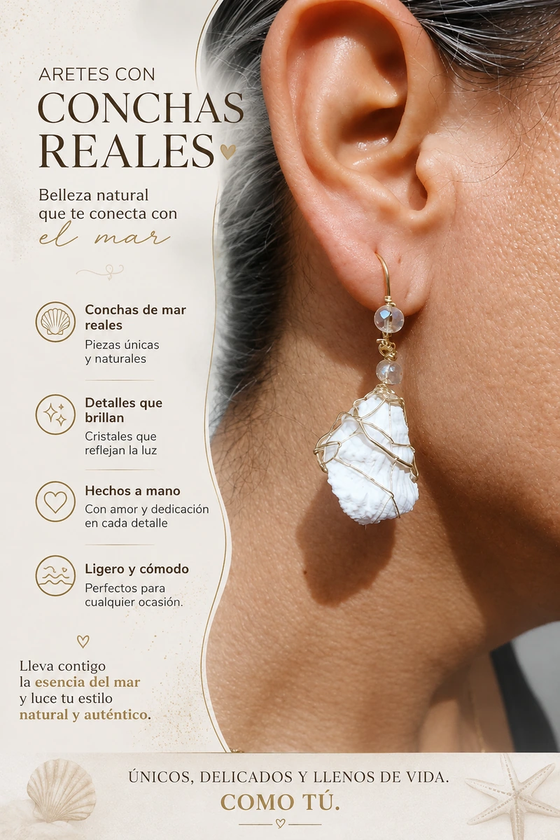 Aretes con conchita de mar natural 🐚✨