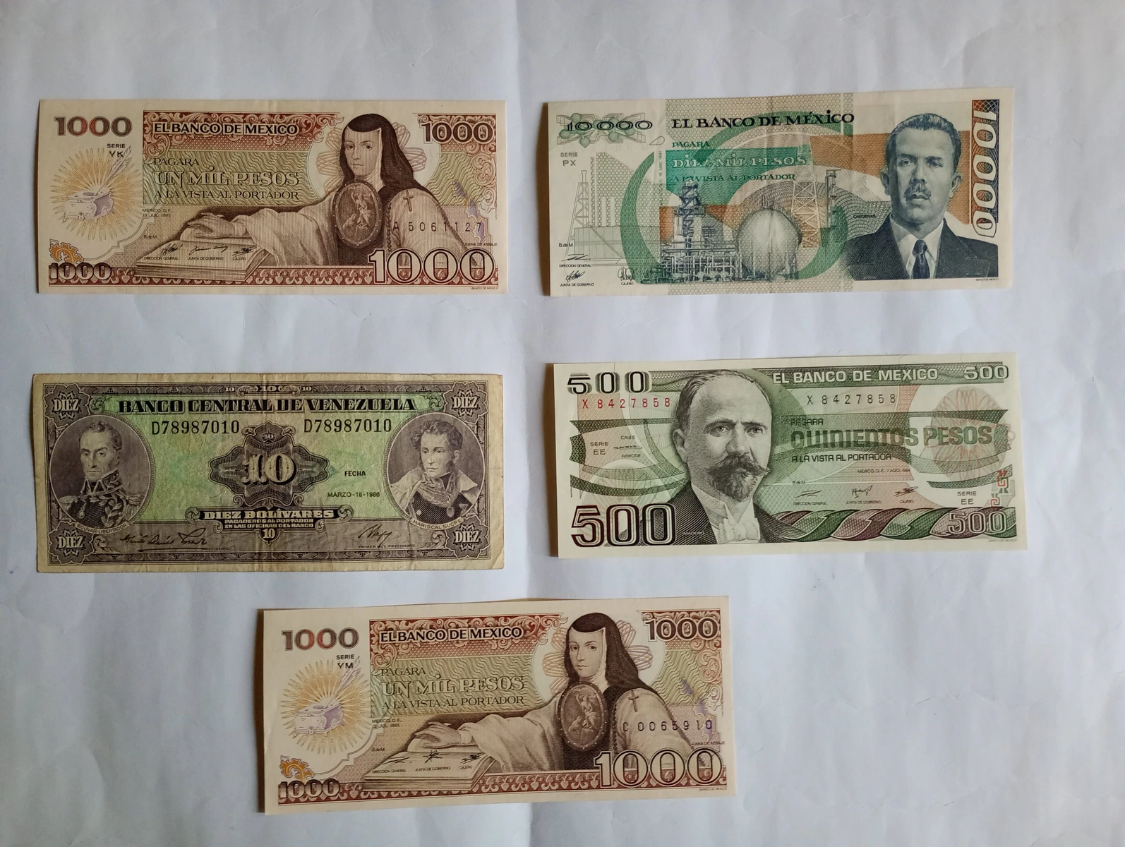 5 Billetes antiguos de Mexico