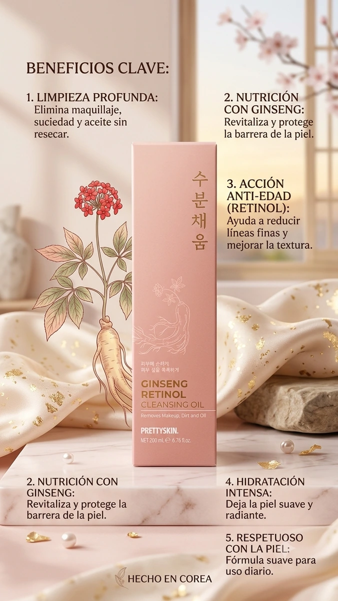 Aceite Coreano 🇰🇷  limpiador facial con ginseng y retinol