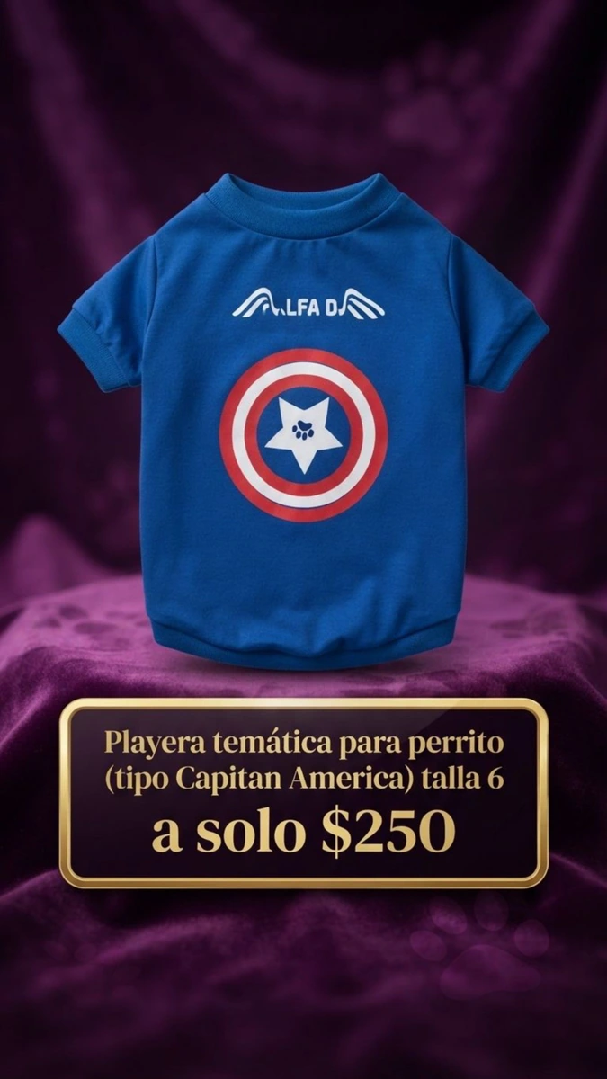 Playera temática para perrito (tipo Capitan América) talla 6